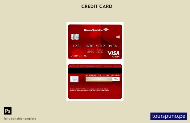 lista para imprimir plantilla de tarjeta clásica de visa bancaria de USA Bank of